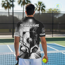 Load image into Gallery viewer, Custom Black White Pickleball Ball League Jerseys Grunge Pickleball Paddle Shirts For Men NYN2135