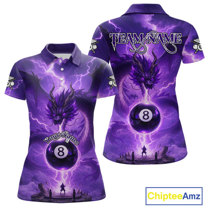 Dragon Light 8 Ball Women Billiard Polo & 1/4-Zip Shirt Custom Pool Team Billiard Shirts|Purple NYN2402