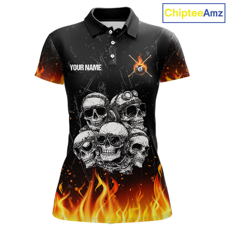 Funny Skulls Flame 8 Ball Women Billiard Team Shirts Custom Pool Ball Billiard Shirt Designs NYN2403