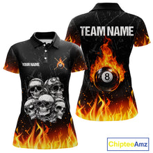 Load image into Gallery viewer, Funny Skulls Flame 8 Ball Women Billiard Team Shirts Custom Pool Ball Billiard Shirt Designs NYN2403