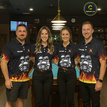 Load image into Gallery viewer, Funny Skulls Flame 8 Ball Women Billiard Team Shirts Custom Pool Ball Billiard Shirt Designs NYN2403