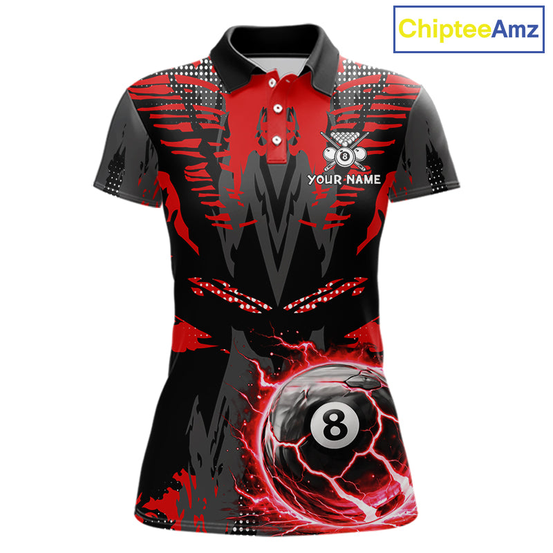 Black And Red Crack 8 Ball Pool Billiard Apparel For Women Custom Billiard Team Shirt Designs NYN2406