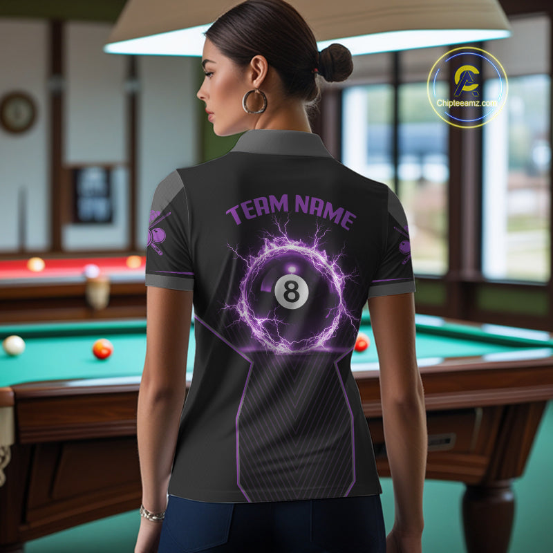 Thunder Purple 8 Ball Pool Women Billiard Polo & 1/4-Zip Jersey Custom Billiard Shirt Designs NYN2410