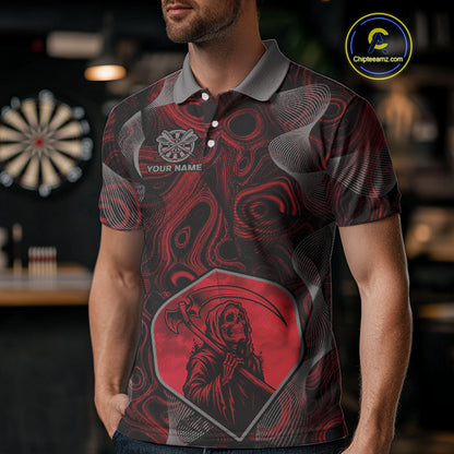 Grim Reaper Darts Flight & Red Swirl Men's Darts Team Shirt Custom Name For Players NYN0460