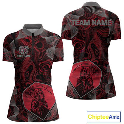 Grim Reaper Darts Flight & Red Swirl Women's Darts Team Shirt Custom Name For Players NYN0460