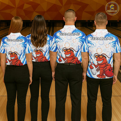 White & Blue Bubbles Funny Lobster Bowling Polo Quarter-Zip Shirt For Women Custom Bowling Team Shirt NYN3976