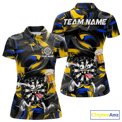 Yellow And Blue Paint Dartboard Funny Beer Darts Team Shirt For Women Custom Darts Polo 1/4-Zip Jersey NYN3988