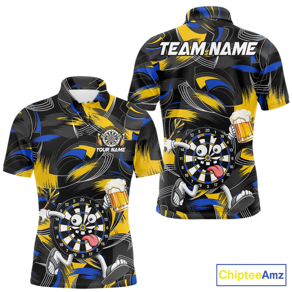 Yellow And Blue Paint Dartboard Funny Beer Darts Team Shirt For Men Custom Darts Polo 1/4-Zip Jersey NYN3988