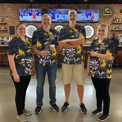 Yellow And Blue Paint Dartboard Funny Beer Darts Team Shirt For Men Custom Darts Polo 1/4-Zip Jersey NYN3988