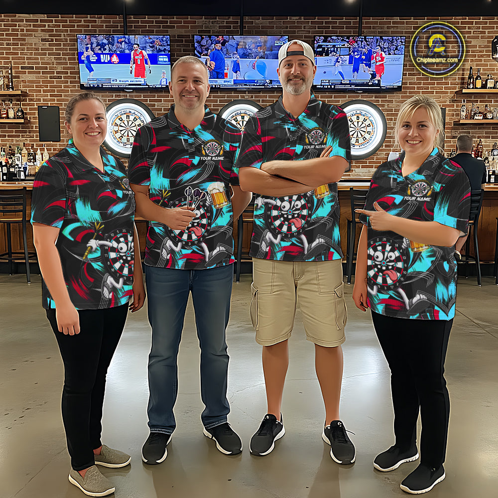 Pink And Teal Paint Dartboard Funny Beer Darts Team Shirt For Men Custom Darts Polo 1/4-Zip Jersey NYN3989