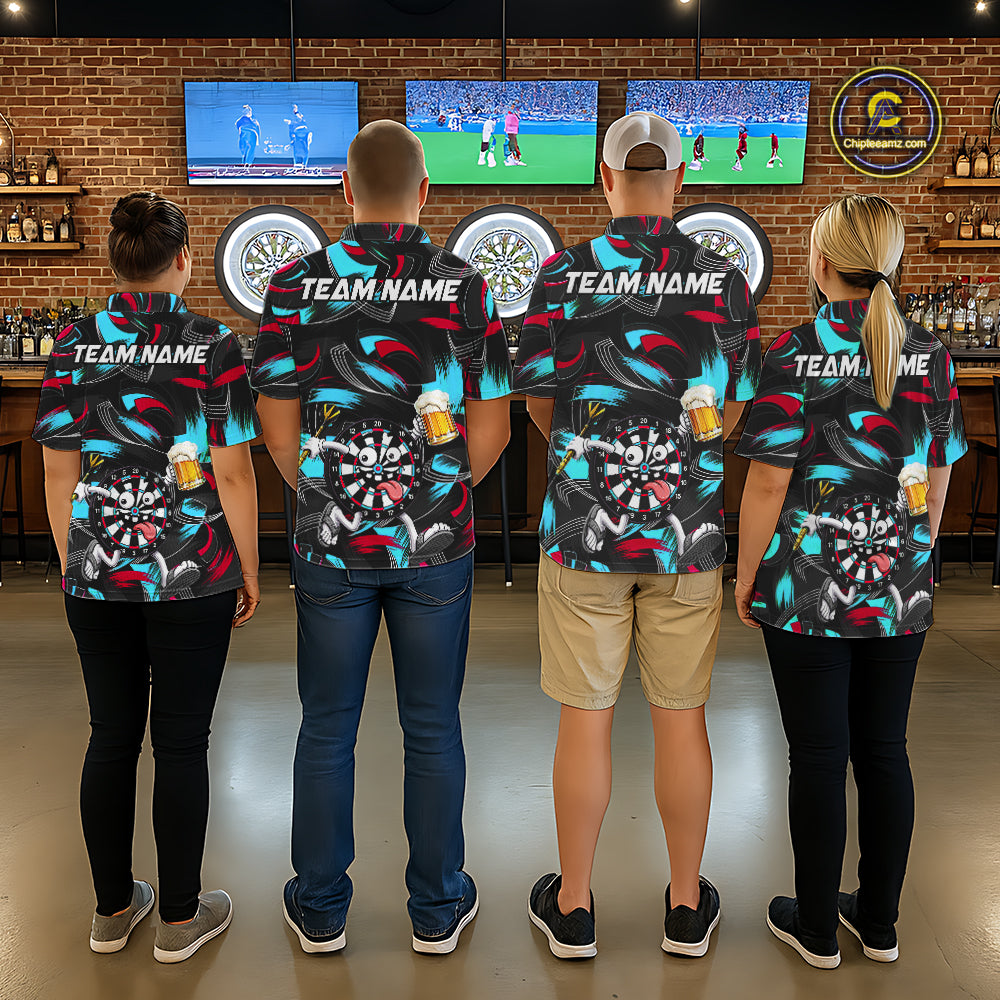 Pink And Teal Paint Dartboard Funny Beer Darts Team Shirt For Men Custom Darts Polo 1/4-Zip Jersey NYN3989