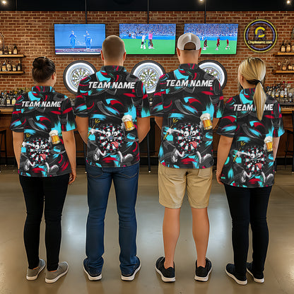 Pink And Teal Paint Dartboard Funny Beer Darts Team Shirt For Men Custom Darts Polo 1/4-Zip Jersey NYN3989