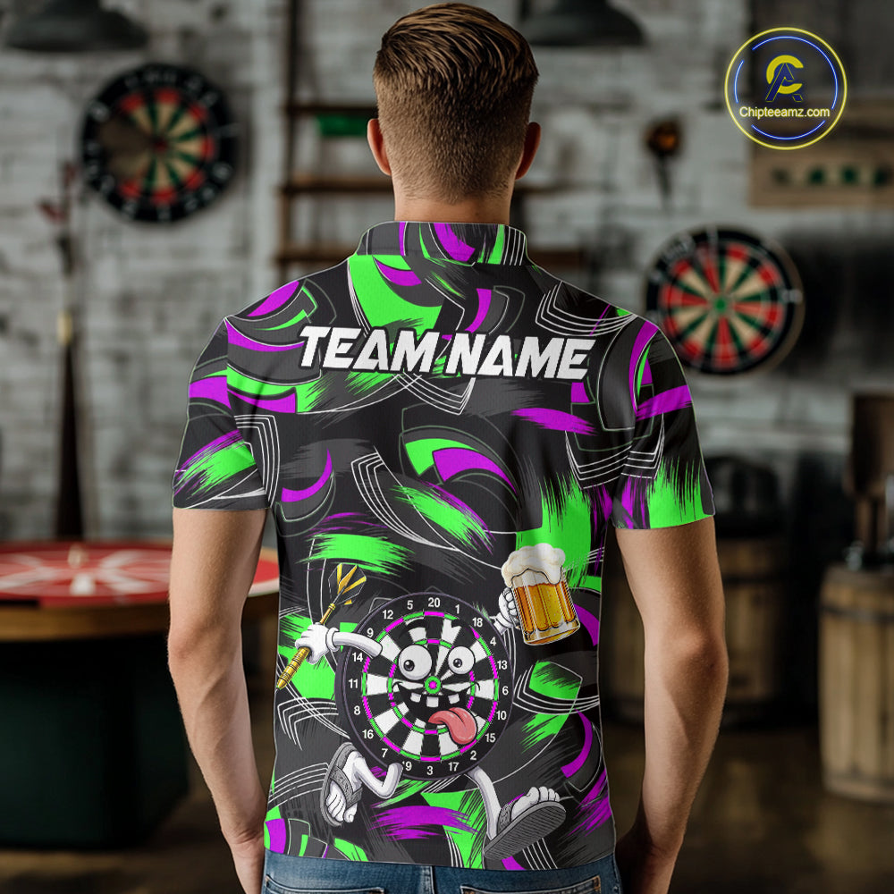 Purple And Green Paint Dartboard Funny Beer Darts Team Shirt For Men Custom Darts Polo 1/4-Zip Jersey NYN3990