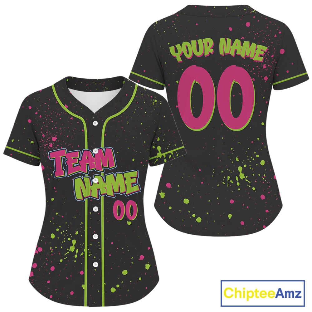 Custom Green Pink Grunge Baseball Shirt For Men Colorful Baseball Team Jerseys NYN1593