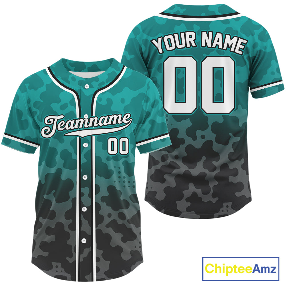 Custom Black Turquoise Camo Baseball Shirt For Men Baseball Team Jerseys NYN1595