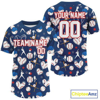 Custom Colorful Funny Baseball Ball Shirt For Men Blue Baseball Jerseys Gifts NYN1599