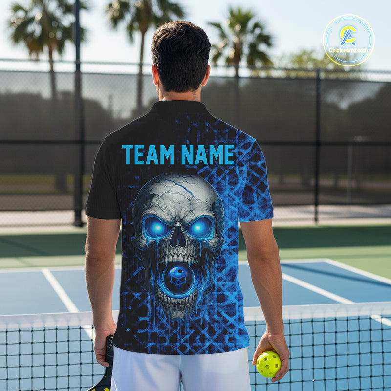 Custom Blue Dripping Skull Pickleball Ball League Jerseys Men Pickleball Paddle Shirts NYN2144