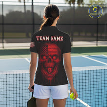 Load image into Gallery viewer, Custom Red Grunge Skull Pickleball Ball League Jerseys For Women US Flag Pickleball Shirts NYN2150