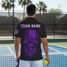 Load image into Gallery viewer, Custom Purple Grunge Skull Pickleball Ball League Jerseys For Men US Flag Pickleball Shirts NYN2151