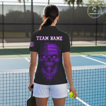Load image into Gallery viewer, Custom Purple Grunge Skull Pickleball Ball League Jerseys For Women US Flag Pickleball Shirts NYN2151