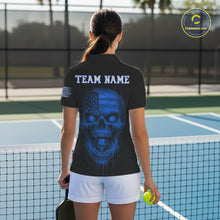 Load image into Gallery viewer, Custom Blue Grunge Skull Pickleball Ball League Jerseys For Women US Flag Pickleball Shirts NYN2152