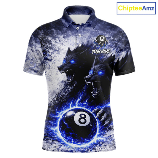 Grey & Blue Grunge Wolfs Claws Thunder 8 Ball Pool Men Billiard Shirt Custom Billiard Team Attire NYN2640