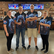 Load image into Gallery viewer, American Flag Thunder Grim Reaper Dartboard Women Darts Polo Shirt Custom Patriotic Dart League Shirt NYN2641