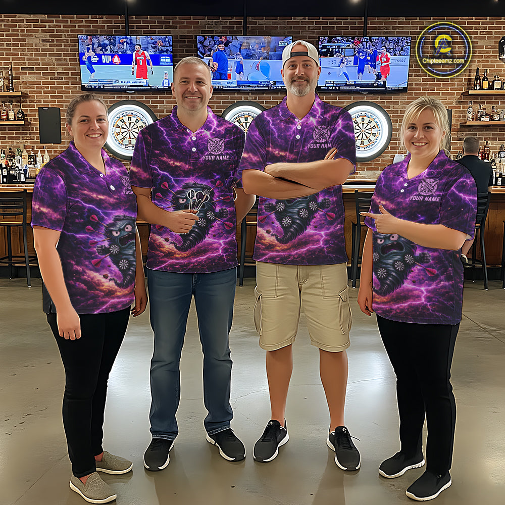 Purple Funny Scary Tornado Dartboard & Arrow Men Darts Polo Shirt Custom Dart League Shirts NYN2643