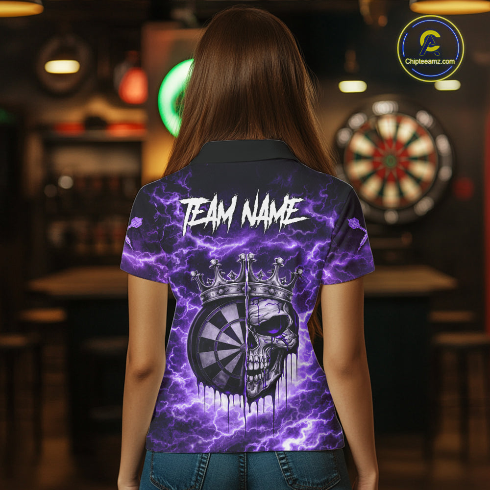 Thunder Purple Cracked Crown Skull Dartboard Women Darts Polo Shirt Custom Dart League Shirt NYN2645