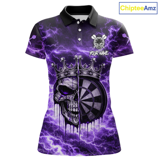 Thunder Purple Cracked Crown Skull Dartboard Women Darts Polo Shirt Custom Dart League Shirt NYN2645
