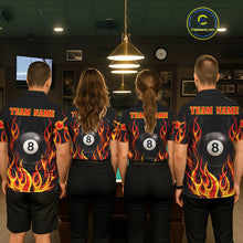 Load image into Gallery viewer, Personalized 8 Ball Fire Flame Pool Billiard Polo &amp; 1/4 Zip For Men Custom Flame Billiard Team Attire NYN3013