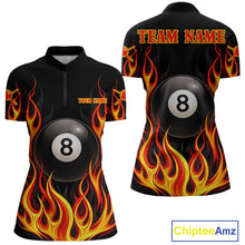 Load image into Gallery viewer, Personalized 8 Ball Fire Flame Pool Billiard Polo &amp; 1/4 Zip For Women Custom Flame Billiard Team Attire NYN3013