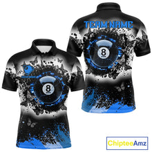 Load image into Gallery viewer, Black white blue billiard 8 ball pool shirt for men butterfly grunge billiard jersey