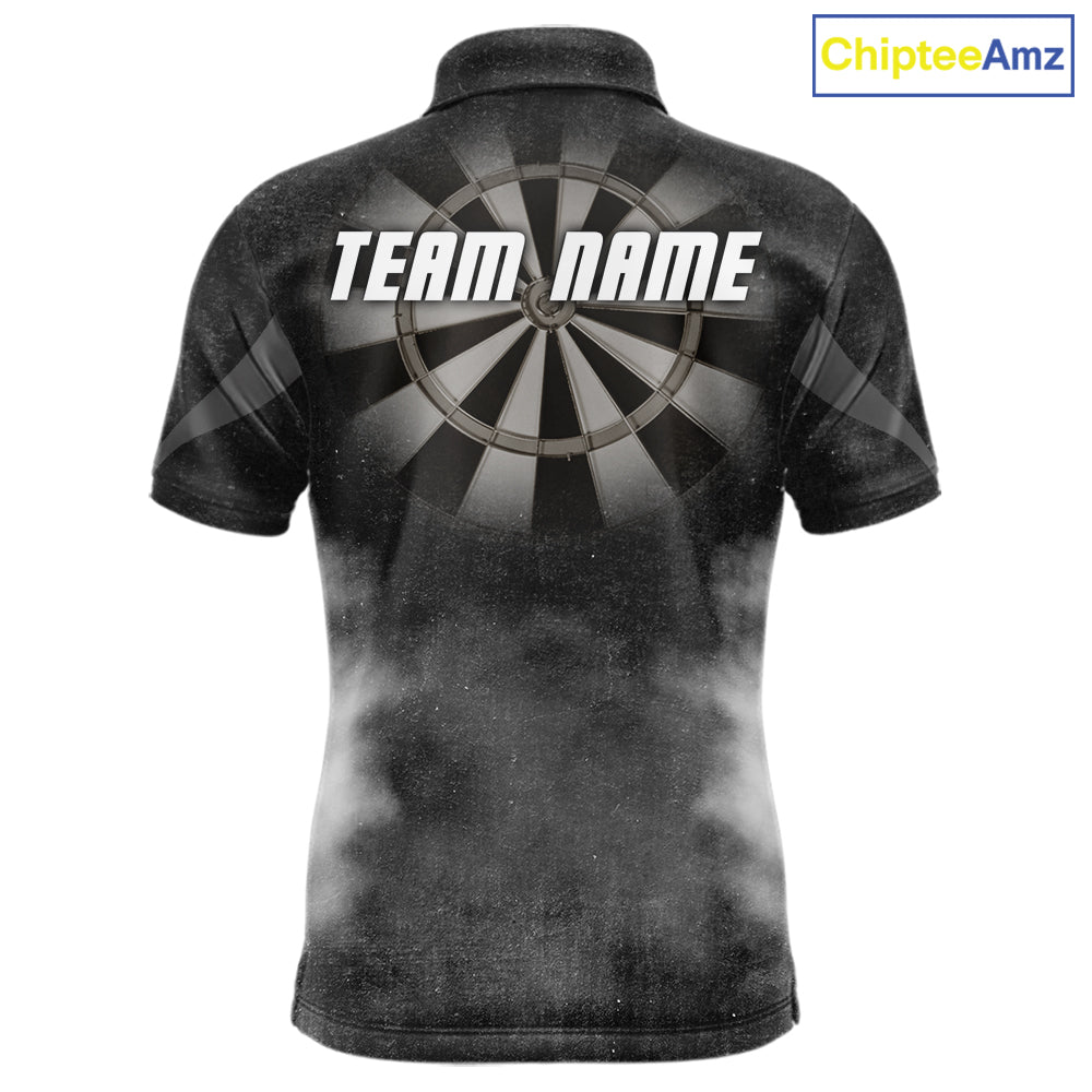 Black Smokes Men's Darts Polo Shirt Mockup, Personalized Dart Tournament Jersey, Professional Dart League Team Uniform