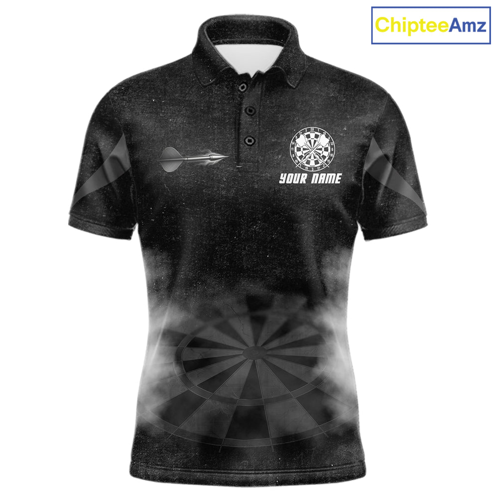 Black Smokes Men's Darts Polo Shirt Mockup, Personalized Dart Tournament Jersey, Professional Dart League Team Uniform