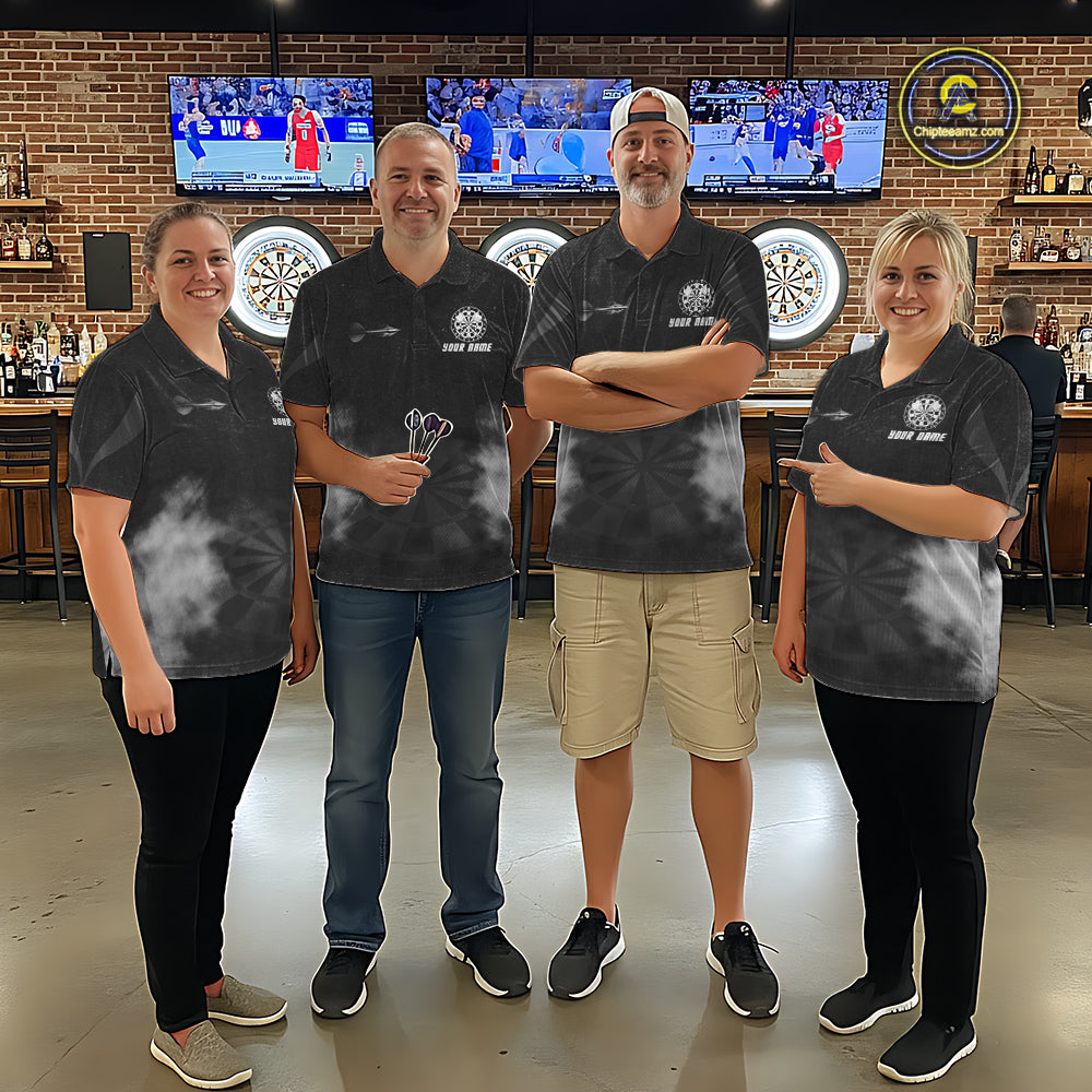 Dart team wearing Black Smokes Custom Tournament Jerseys, Personalized League Team Uniforms, Professional Darts Apparel