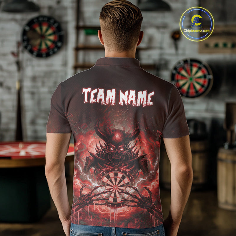 Custom Red Flames Skeleton Grunge Dartboard Men Darts Polo Shirt Horror Dart Jerseys NYN1896