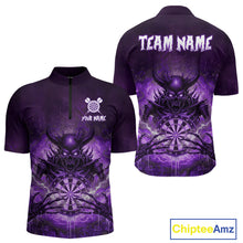 Load image into Gallery viewer, Custom Purple Flames Skeleton Grunge Dartboard Men Darts Quarter-Zip Shirt Horror Dart Jerseys NYN1898