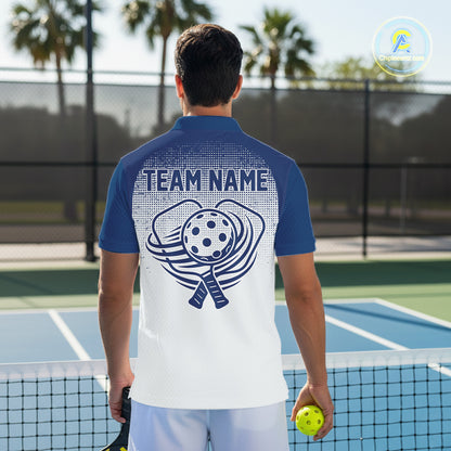 Custom White And Blue Halftone Pickleball Paddle League Jerseys Men Pickleball Team Shirts NYN2164