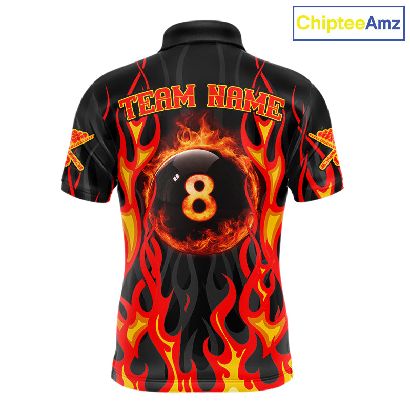 Fire Flame 8 Ball Pool Men Billiard Polo & 1/4-Zip Attire Custom Red Billiard Shirt Designs NYN2412