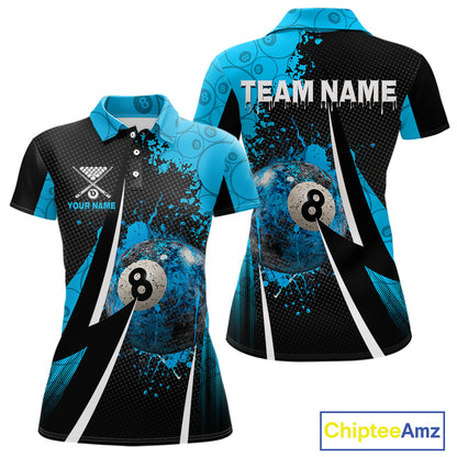 Blue Grunge 8 Ball Pool Team Shirt Personalized Women Billiard Polo & 1/4-Zip Attire Gifts NYN2419