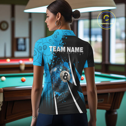 Blue Grunge 8 Ball Pool Team Shirt Personalized Women Billiard Polo & 1/4-Zip Attire Gifts NYN2419
