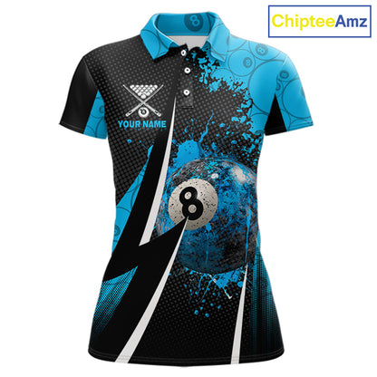 Blue Grunge 8 Ball Pool Team Shirt Personalized Women Billiard Polo & 1/4-Zip Attire Gifts NYN2419