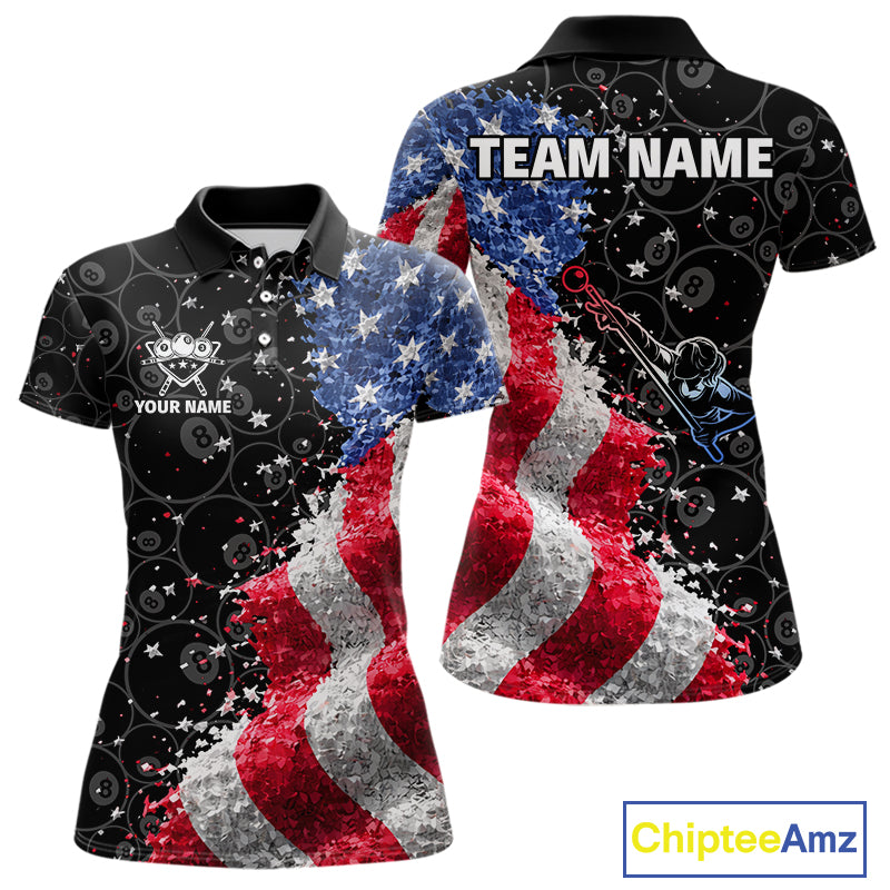 Debris US Flag 8 Ball Pool Polo & 1/4-Zip Shirt For Women Personalized Balls Billiard Gifts NYN2422