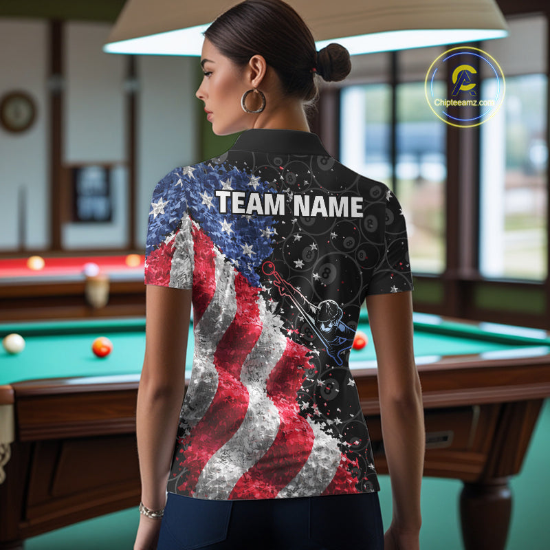 Debris US Flag 8 Ball Pool Polo & 1/4-Zip Shirt For Women Personalized Balls Billiard Gifts NYN2422