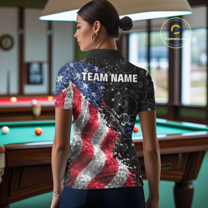 Debris US Flag 8 Ball Pool Polo & 1/4-Zip Shirt For Women Personalized Balls Billiard Gifts NYN2422
