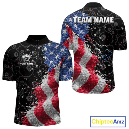Debris US Flag 8 Ball Pool Polo & 1/4-Zip Shirt For Men Personalized Balls Billiard Gifts NYN2422