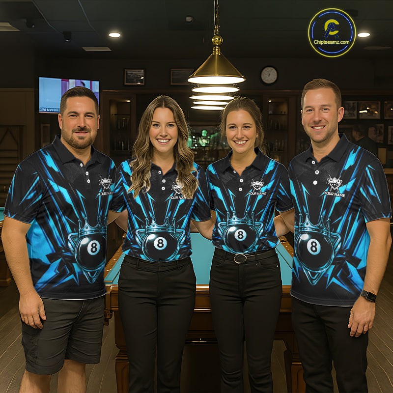 Black And Blue Crown 8 Ball Pool Polo & 1/4-Zip Shirt For Men Personalized Ball Billiard Gifts NYN2424