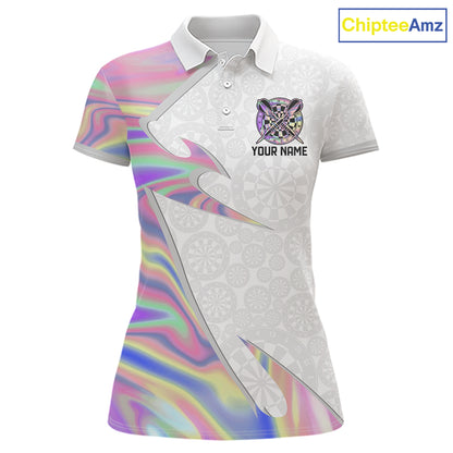 Personalized Pink Holographic Dartboard Pattern Women Darts Polo & 1/4-Zip Shirts Dart Team Jerseys NYN2811
