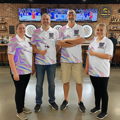 Personalized Pink Holographic Dartboard Pattern Women Darts Polo & 1/4-Zip Shirts Dart Team Jerseys NYN2811